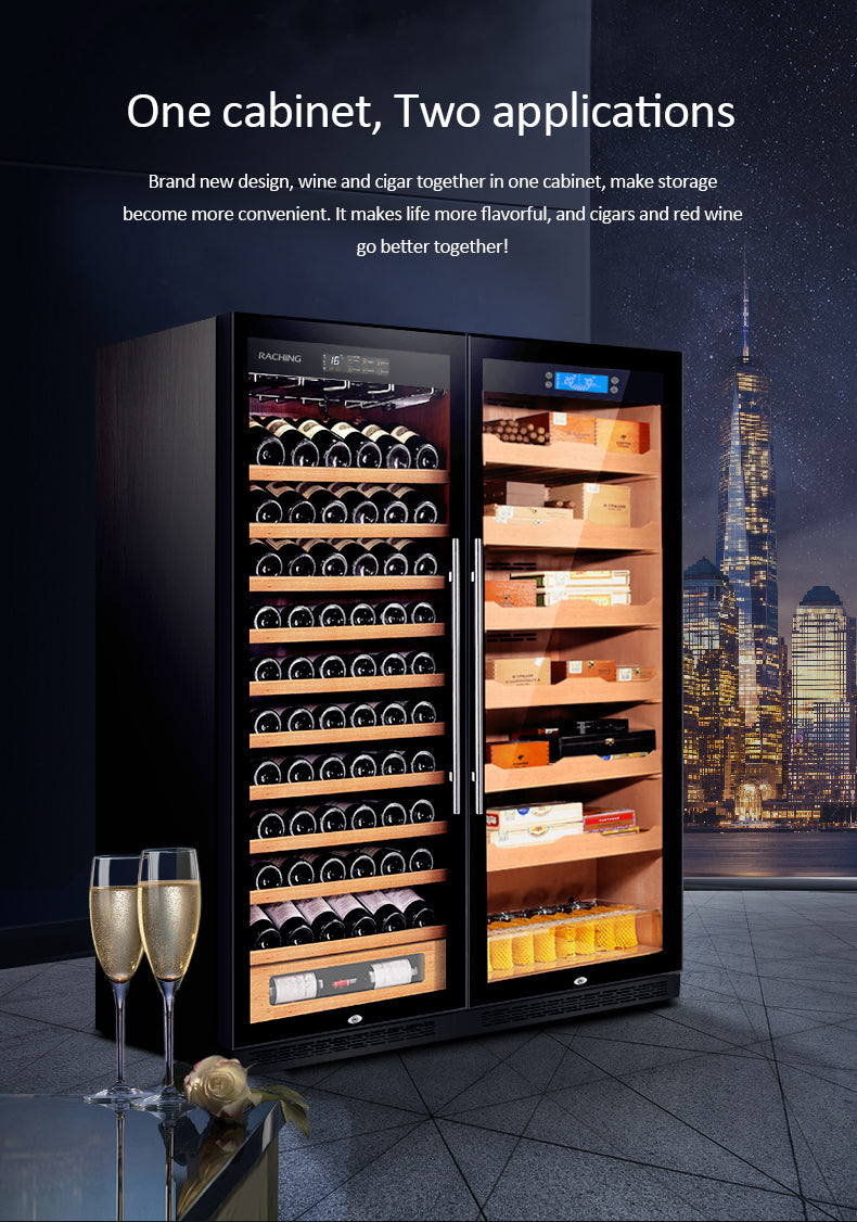 Raching CS600 – Dual-Door Wine Cooler & Electronic Cigar Humidor Cabinet (Wine + Cigars)