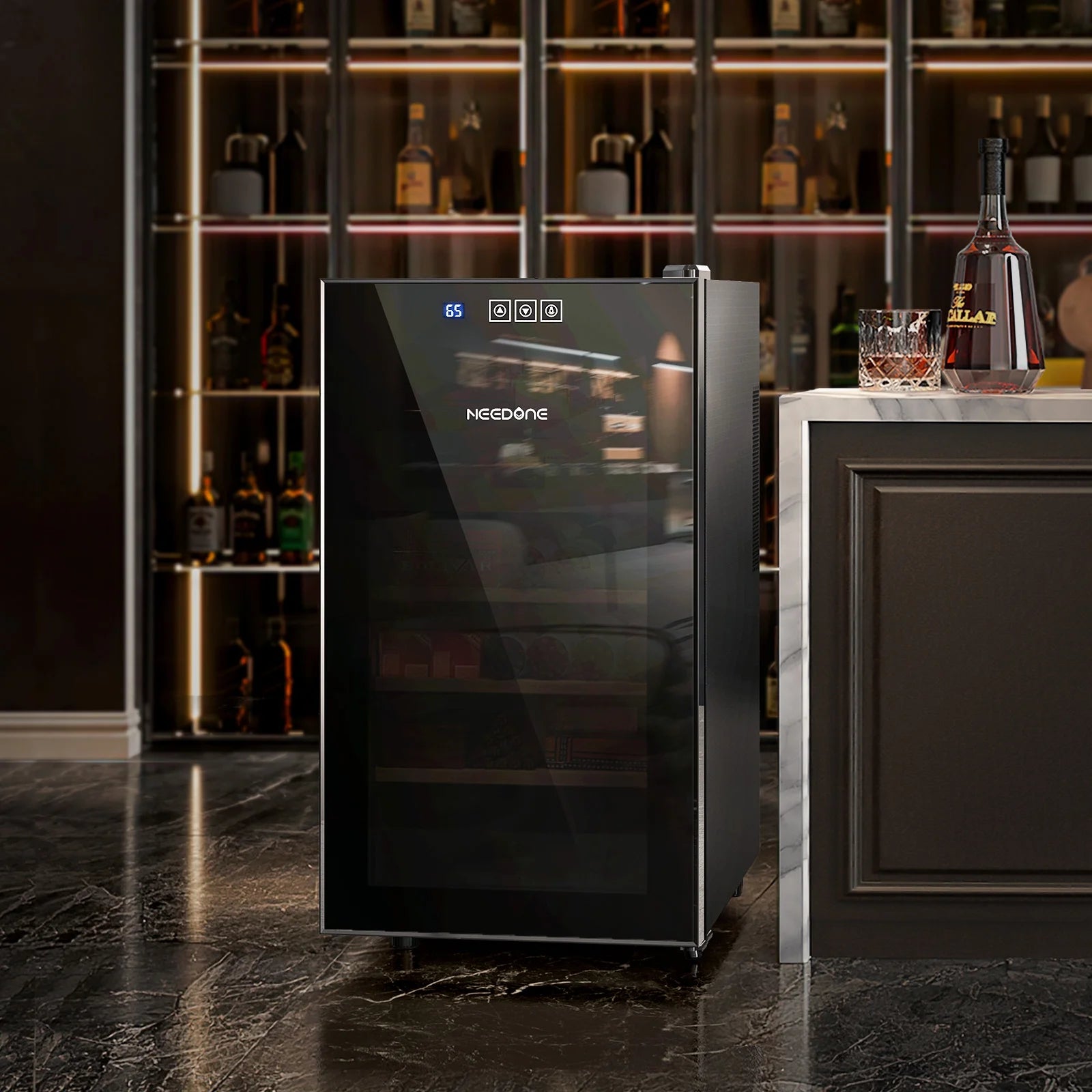 48L Electric Humidor 300 Counts Cigar Cooler Humidor Humidifier Box, with 3 Spanish Cedar Wood Shelves & 1 Drawer