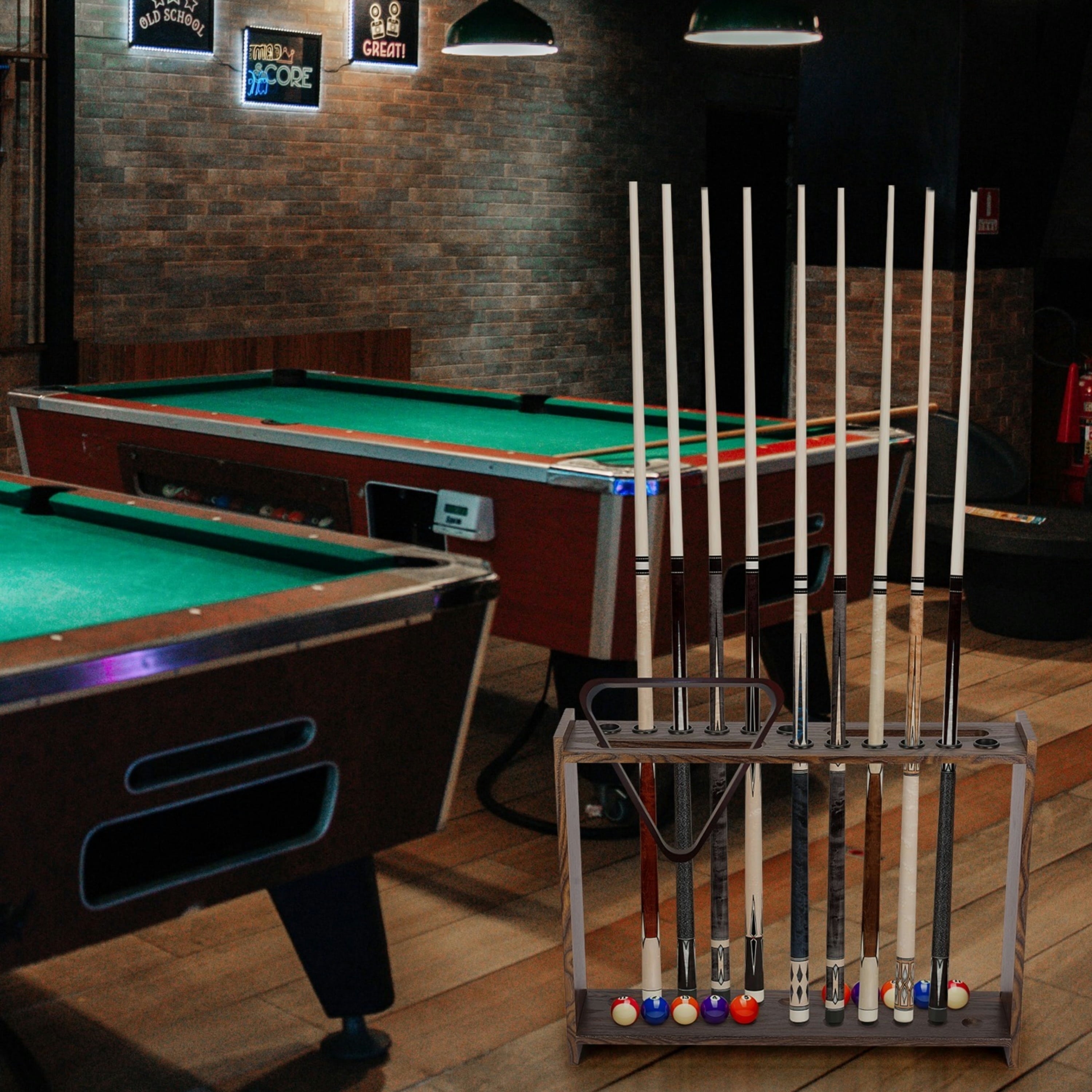 Billiard Pool Cue Holder, Floor Stand Billiard Pool Cue Rack, Wooden Stick Rack, 12 Holes