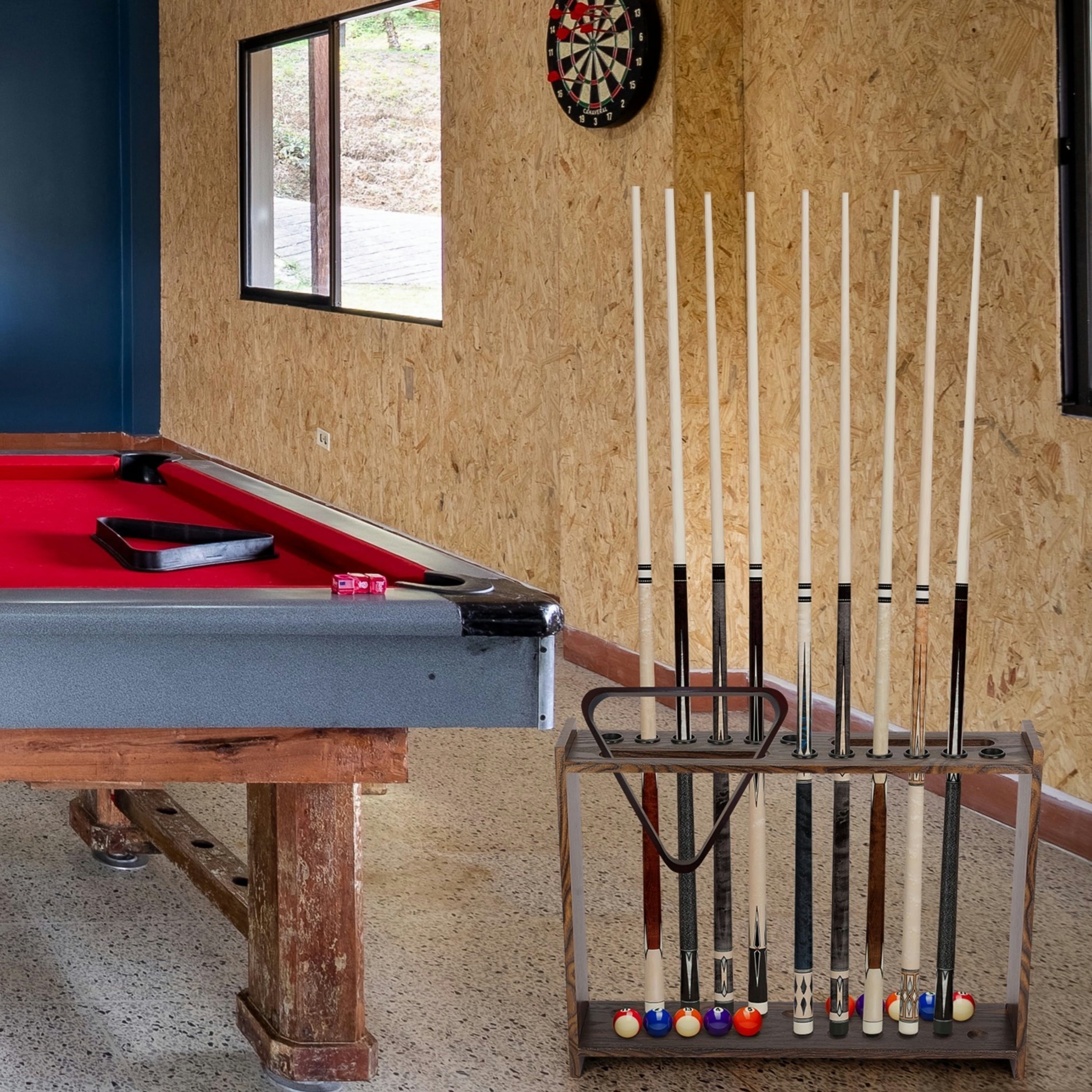 Billiard Pool Cue Holder, Floor Stand Billiard Pool Cue Rack, Wooden Stick Rack, 12 Holes