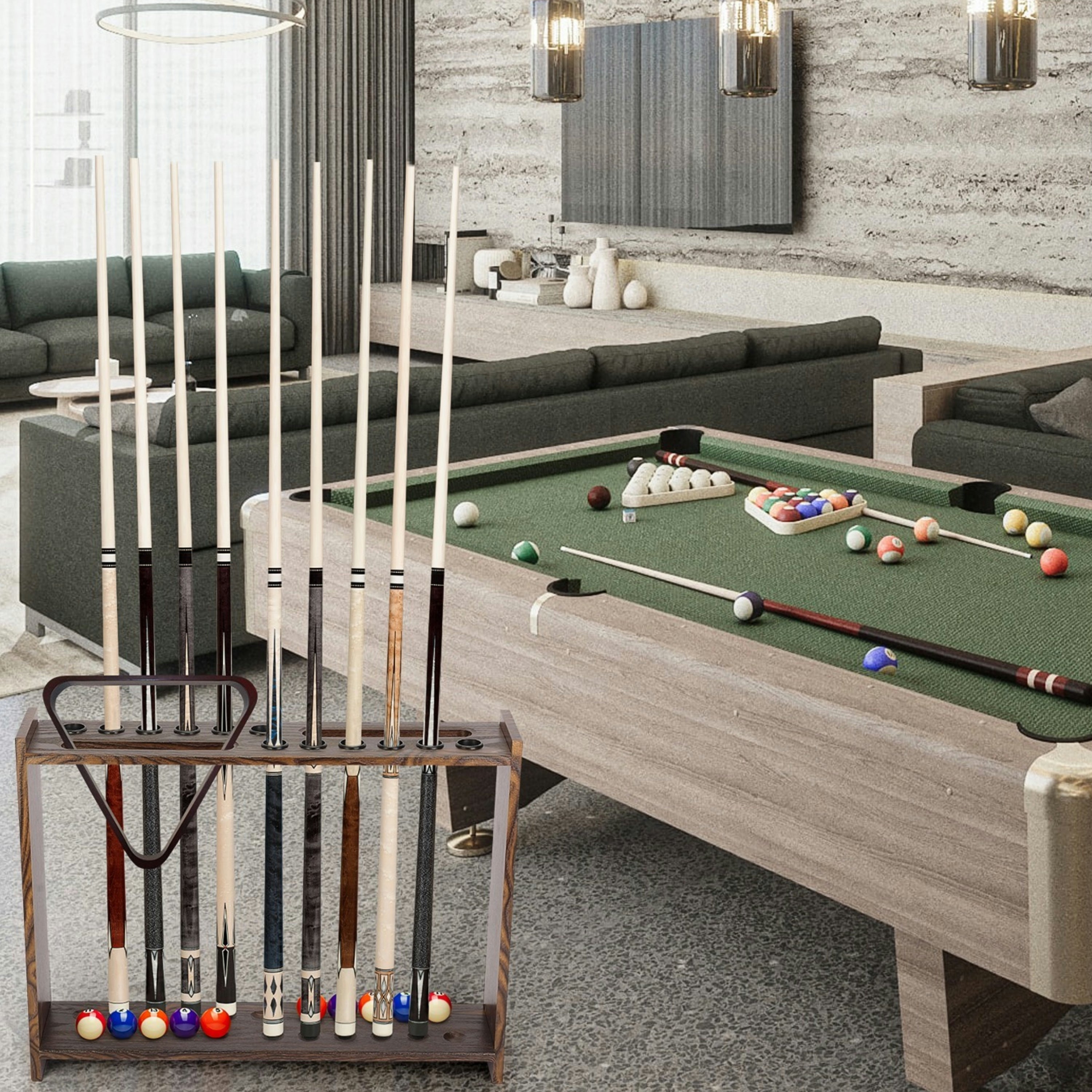 Billiard Pool Cue Holder, Floor Stand Billiard Pool Cue Rack, Wooden Stick Rack, 12 Holes