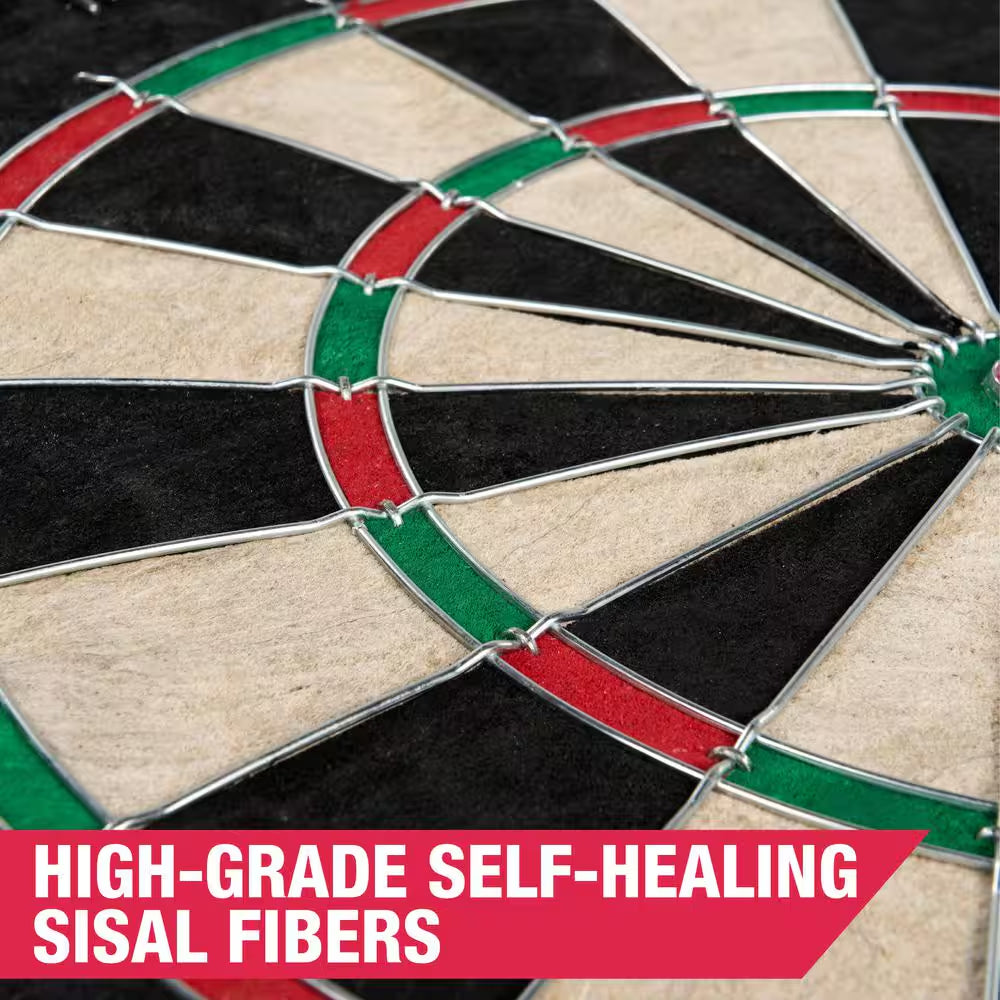18-In Sisal Dartboard with Staple-Free Bullseye and Steel Tip Dart Set
