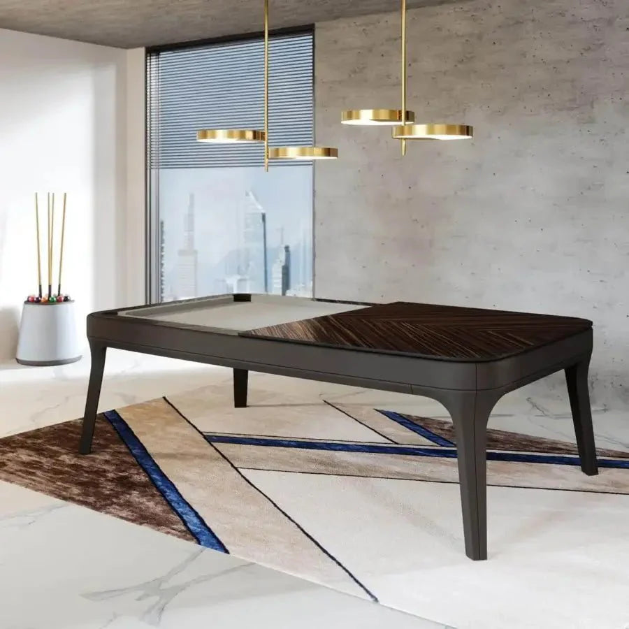 The Morris Modern Slate Leather Pool Table By White Billiards - Oatmeal Leather - Makassar Wood Rails