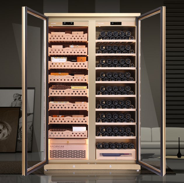 Raching CD1200 – Smart Dual-Door Cigar Humidor & Wine Cooler (Premium Stainless Steel)