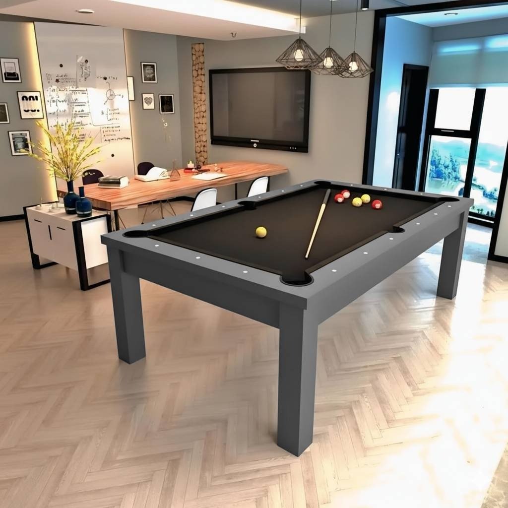 White Billiards Alpha Modern Slate Dining Top Pool Table Bundle (Includes Dining Top & 2 Benches)