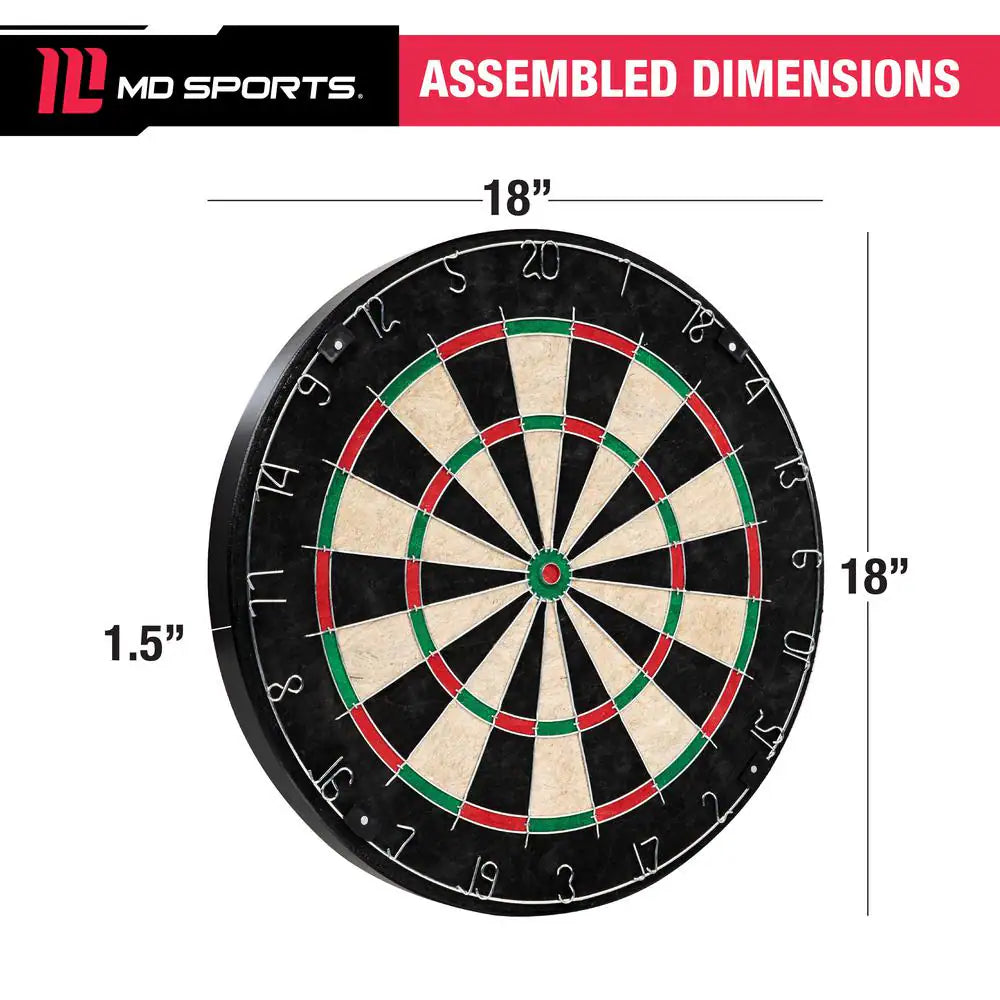 18-In Sisal Dartboard with Staple-Free Bullseye and Steel Tip Dart Set