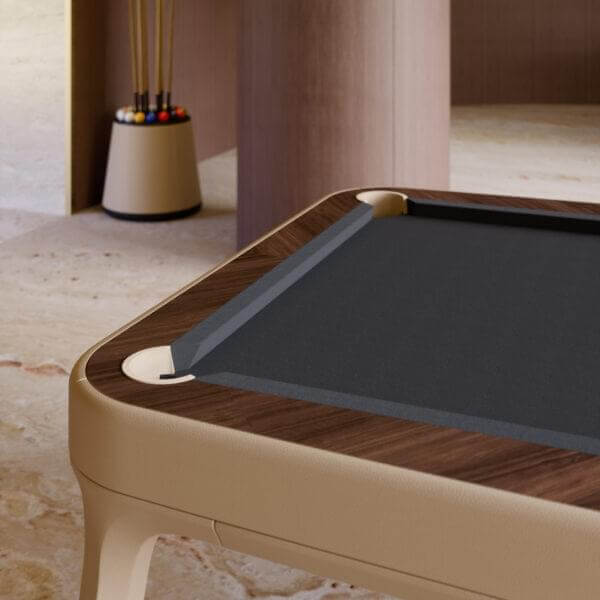 The Morris Modern Slate Leather Pool Table By White Billiards - Oatmeal Leather - Makassar Wood Rails