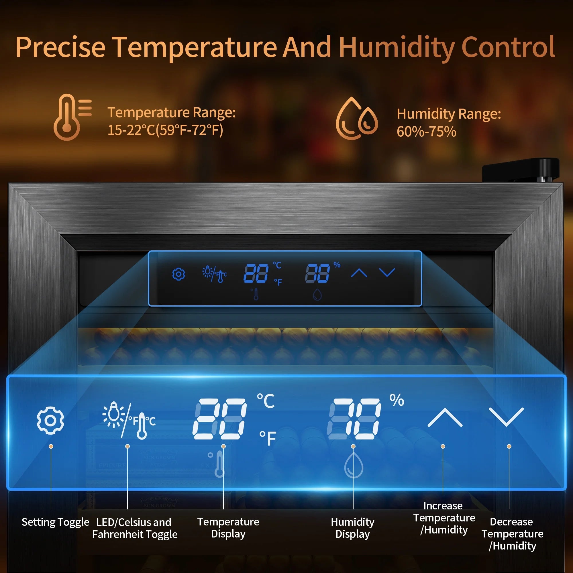 Electric Cigar Humidors with Compressor Cooling - Premium Humidity Control, 40L Cigar Box with Cedar Wood Shelves, Ideal for Storing Cigars