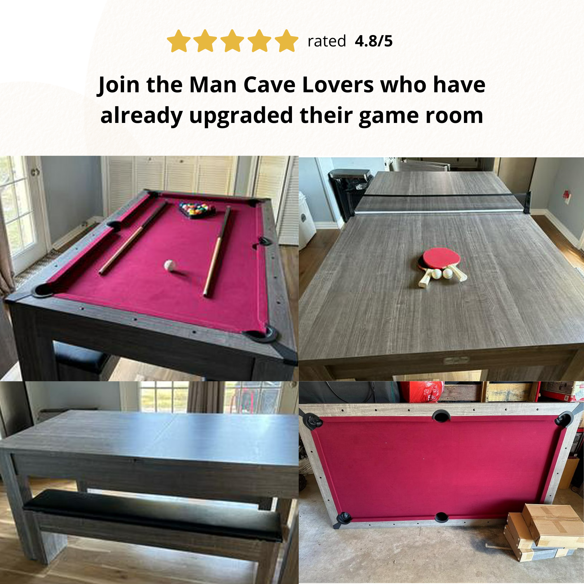 6 Ft 3 in 1 Pool Table with Table Tennis and Dining Table Conversion Top, Includes All Accessories, by