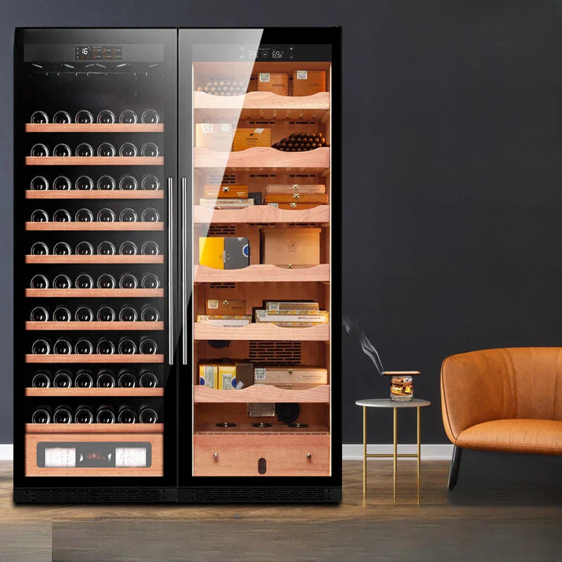 Raching CS600 – Dual-Door Wine Cooler & Electronic Cigar Humidor Cabinet (Wine + Cigars)