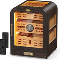 Cigar Humidor, Cedar Wood Drawer Cigar Cabinet for 80-120 Cigars, LED Lighting System, Digital Thermometer and 2 Humidifiers
