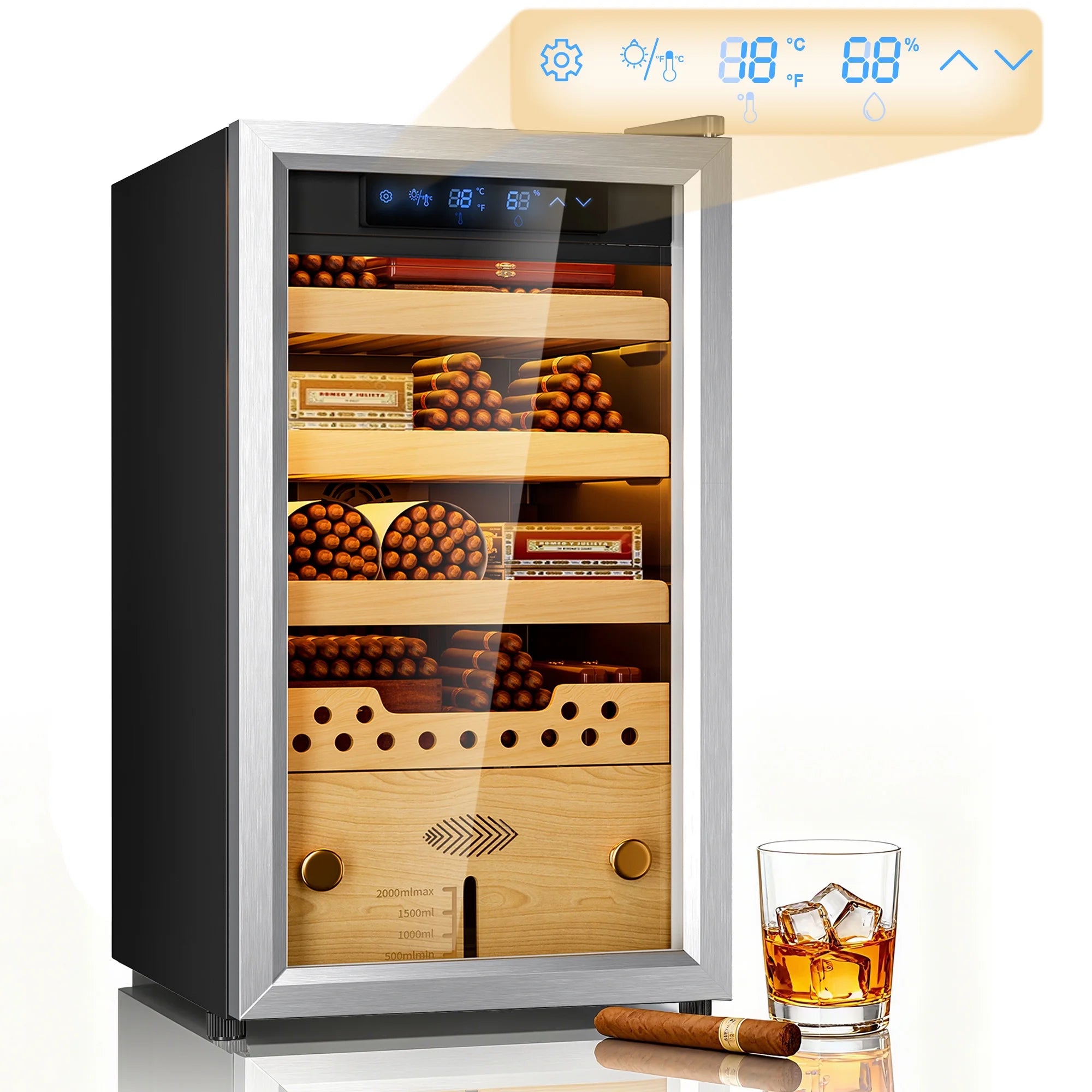 Electric Cigar Humidors with Compressor Cooling - Premium Humidity Control, 40L Cigar Box with Cedar Wood Shelves, Ideal for Storing Cigars
