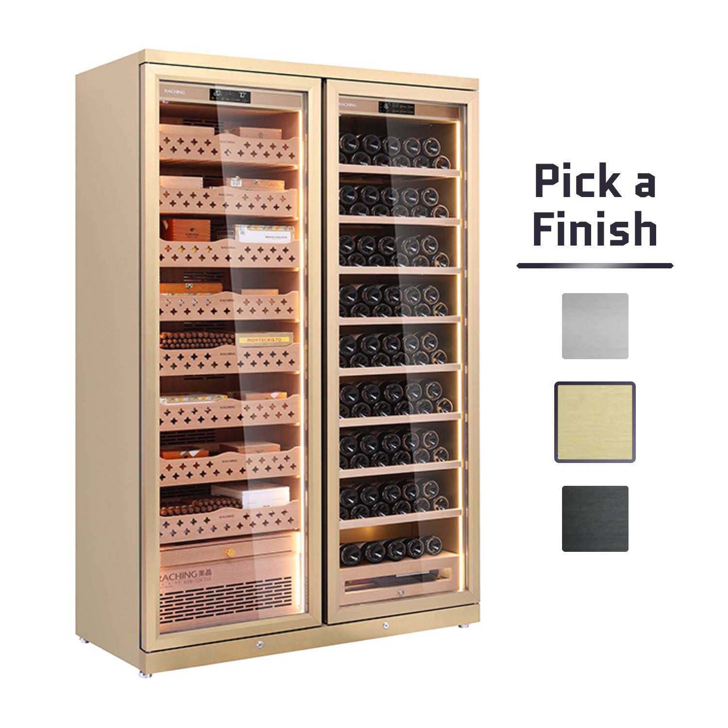 Raching CD1200 – Smart Dual-Door Cigar Humidor & Wine Cooler (Premium Stainless Steel)
