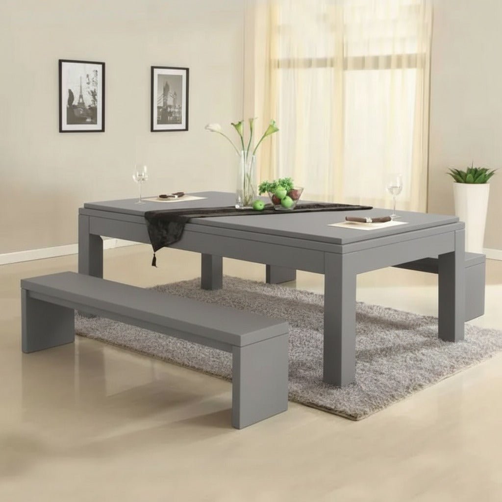 White Billiards Alpha Modern Slate Dining Top Pool Table Bundle (Includes Dining Top & 2 Benches)