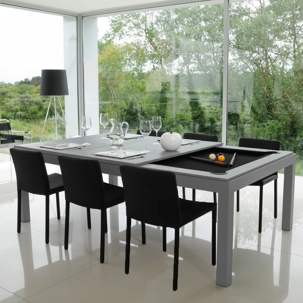 White Billiards Alpha Modern Slate Dining Top Pool Table Bundle (Includes Dining Top & 2 Benches)