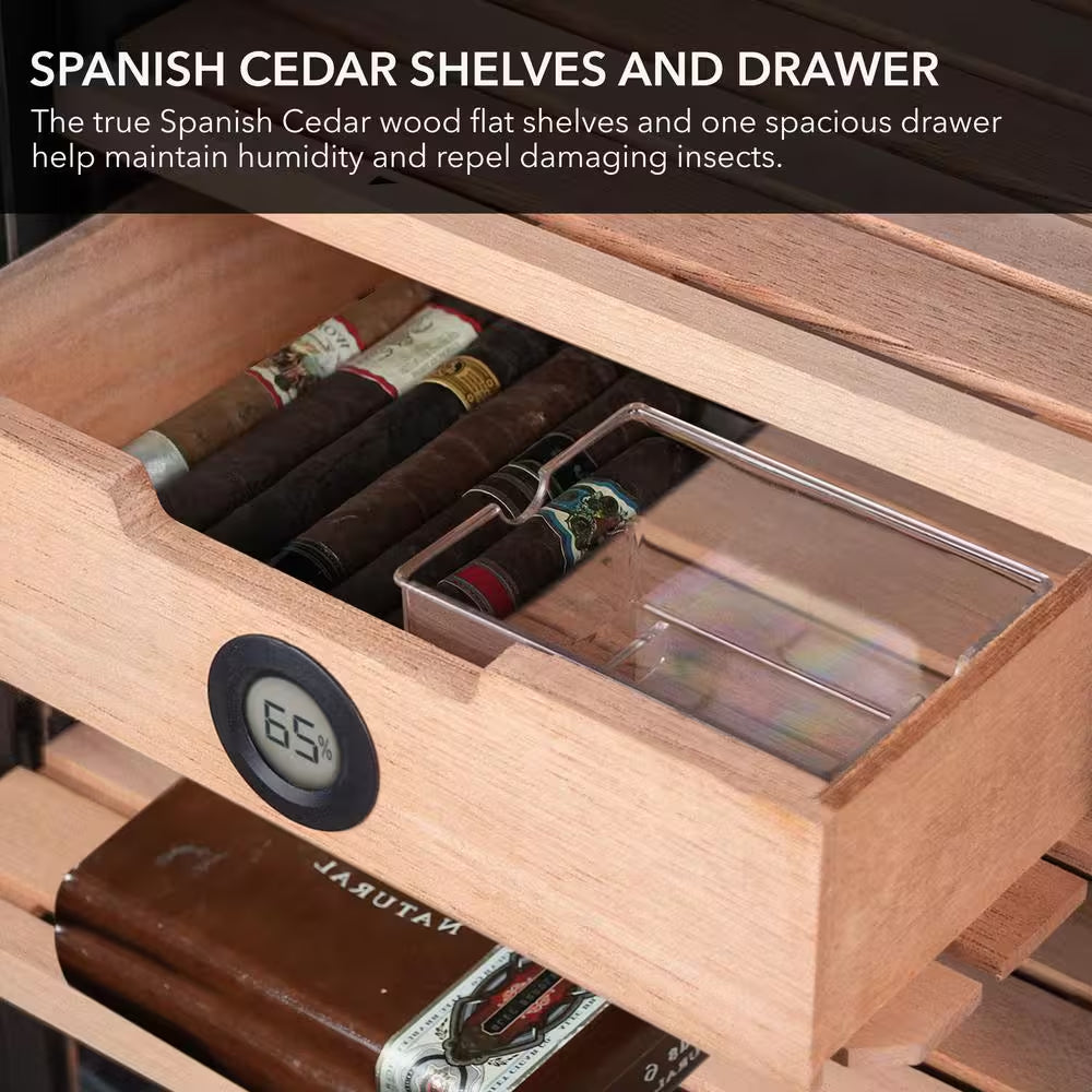 14" 1.2 Cu. Ft. 250-Count Cigar Cooler Humidor Spanish Cedar Shelves Stainless Steel Digital Controls