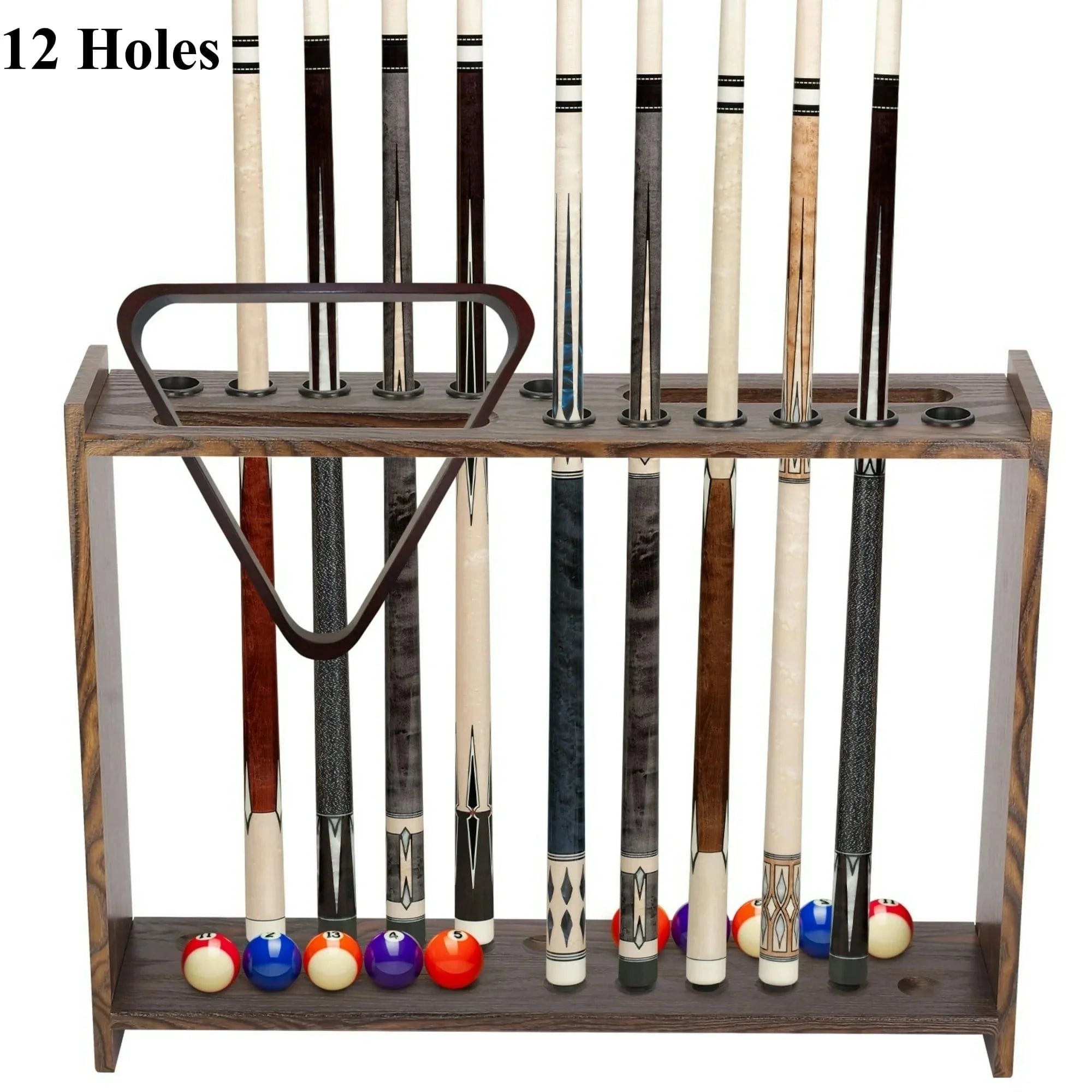 Billiard Pool Cue Holder, Floor Stand Billiard Pool Cue Rack, Wooden Stick Rack, 12 Holes