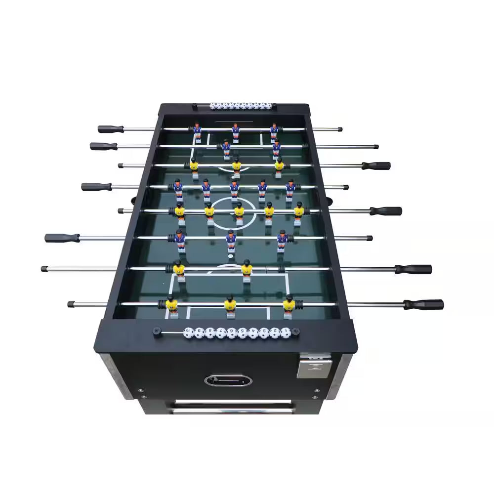 Black Foosball Table Soccer Game Table, Sturdy Football Table with Balls, with Cup Holder & Leg Levelers