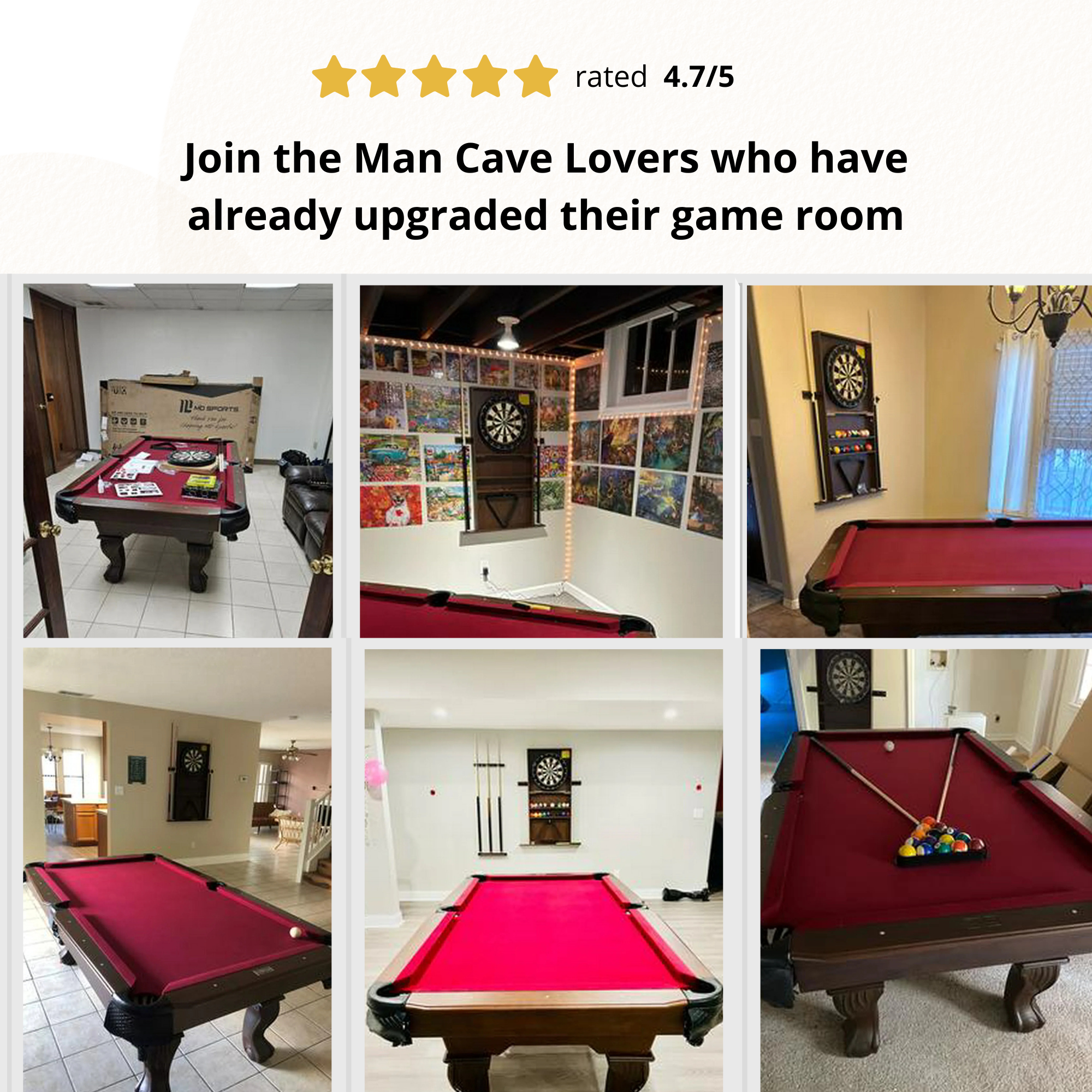 7.5 Ft Billiard Pool Table with Cue Rack, Dartboard, and Game Accessories, Burgundy, by